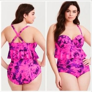 Torrid Purple Hot Pink Tie Dye Peplum Bikini Top & Bottoms